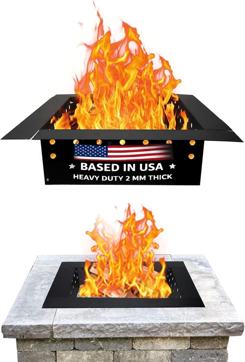 FEBTECH Smokeless Firepit Ring Insert Square - 32" OD & 24" ID - Premium 2MM Steel Square Fire Ring with Air Vents - Smokeless Liner with Easy Assembly for Outdoor Wood Burning Fireplace and Bonfire - Image 1